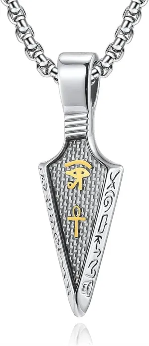 Eye of Horus Arrowhead Necklace Egyptian Protection Ankh Cross Amulet Pendant on 24 2 Stainless Steel Adjustable Chain