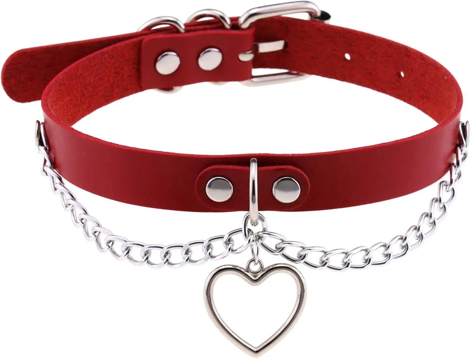 eYLun Women Leather Heart Chain Necklace - Punk Goth Choker Collar