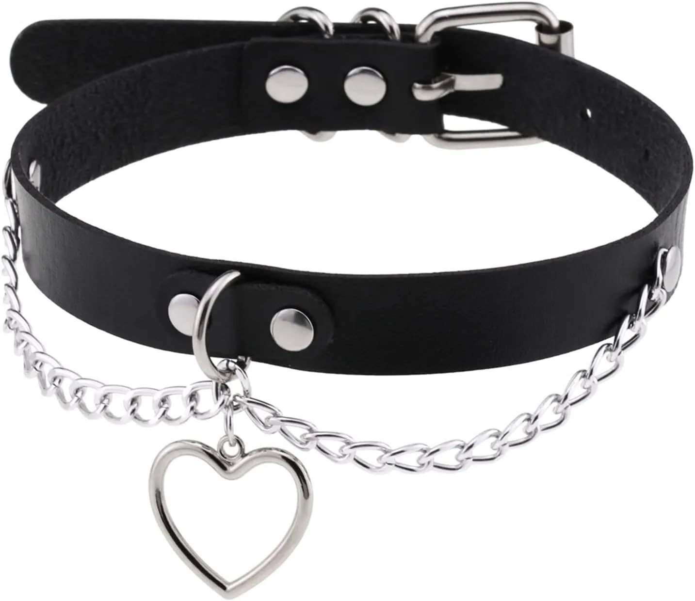 eYLun Women Leather Heart Chain Necklace - Punk Goth Choker Collar