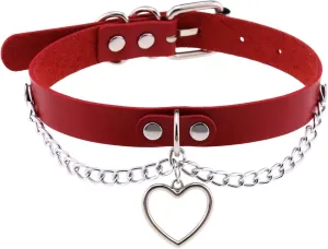 eYLun Women Leather Heart Chain Necklace - Punk Goth Choker Collar