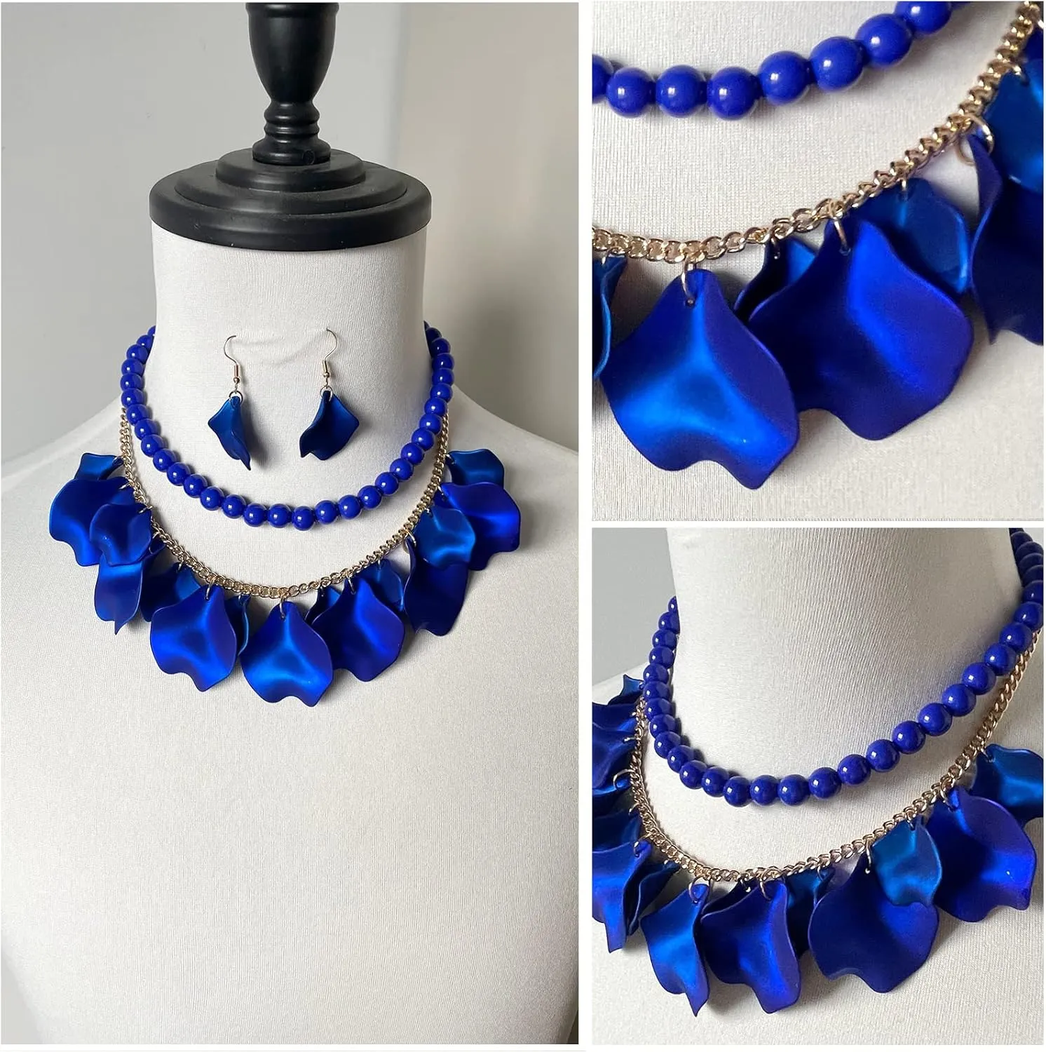 FAERLIIRY Flower Petal Necklace Earrings Set Layered Statement Necklace Beaded Necklace Jewelry Set for Women Summer Necklace Earrings