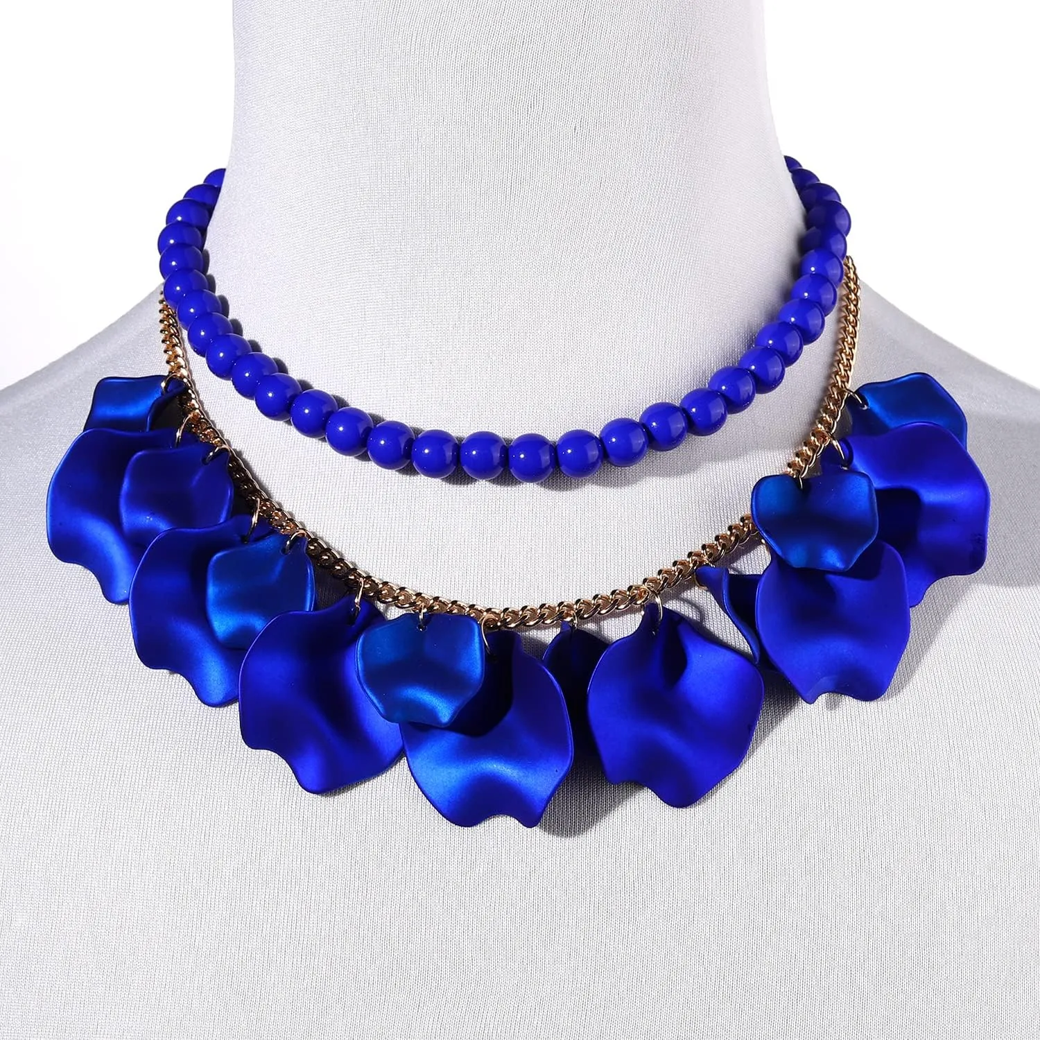 FAERLIIRY Flower Petal Necklace Earrings Set Layered Statement Necklace Beaded Necklace Jewelry Set for Women Summer Necklace Earrings