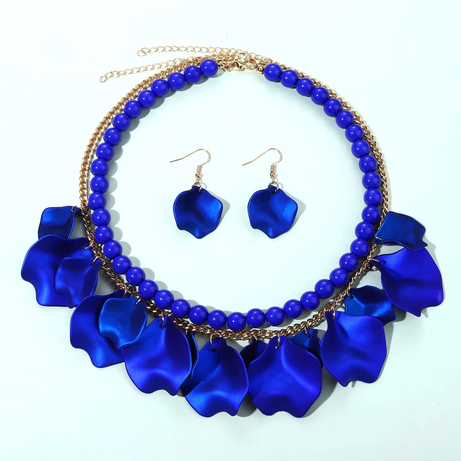 FAERLIIRY Flower Petal Necklace Earrings Set Layered Statement Necklace Beaded Necklace Jewelry Set for Women Summer Necklace Earrings