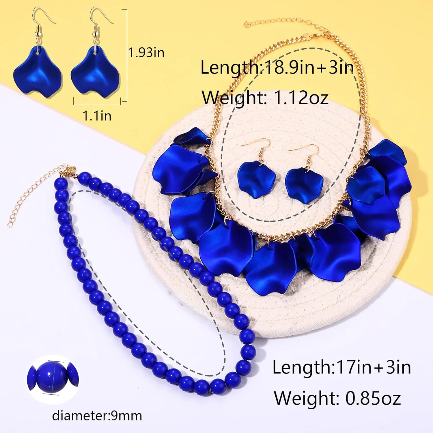 FAERLIIRY Flower Petal Necklace Earrings Set Layered Statement Necklace Beaded Necklace Jewelry Set for Women Summer Necklace Earrings