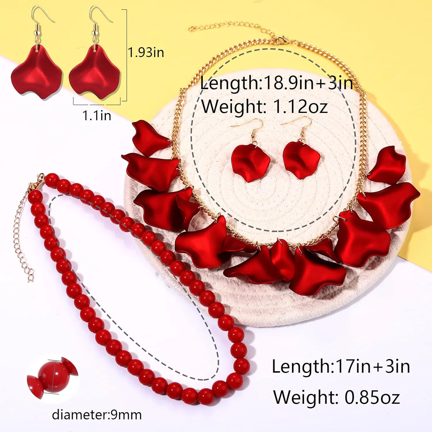 FAERLIIRY Flower Petal Necklace Earrings Set Layered Statement Necklace Beaded Necklace Jewelry Set for Women Summer Necklace Earrings