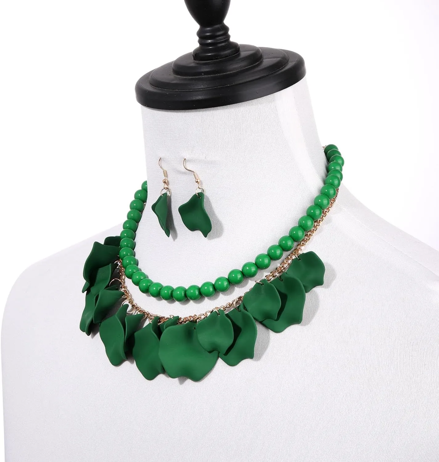 FAERLIIRY Flower Petal Necklace Earrings Set Layered Statement Necklace Beaded Necklace Jewelry Set for Women Summer Necklace Earrings