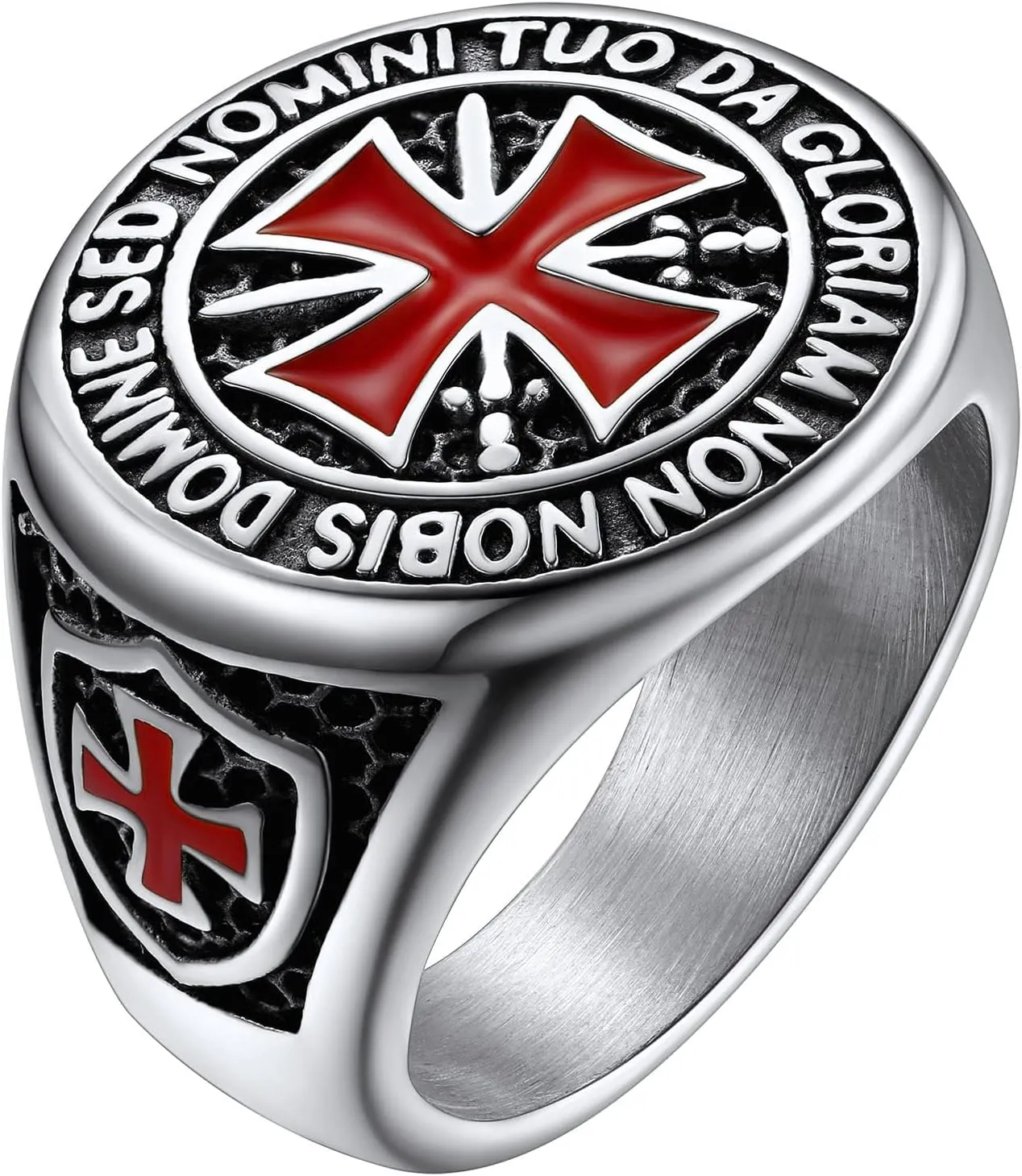 FaithHeart Mens Stainless Steel Crusader Jerusalem Cross Ring with 18K Gold Plated Two Tone Ring Size 7,8,9,10,11,12