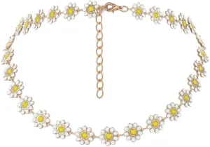 Fashion Daisy Flower Choker Necklace for Women Girls Colorful Flowers Floral 14k Golden Plated Chain Adjustable Necklaces Cute Birthday Jewelry Gifts Mother's Day