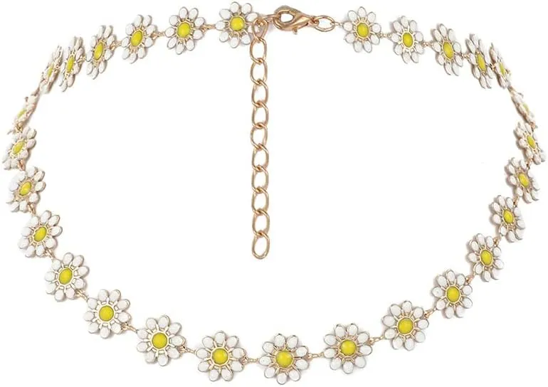 Fashion Daisy Flower Choker Necklace for Women Girls Colorful Flowers Floral 14k Golden Plated Chain Adjustable Necklaces Cute Birthday Jewelry Gifts Mother's Day