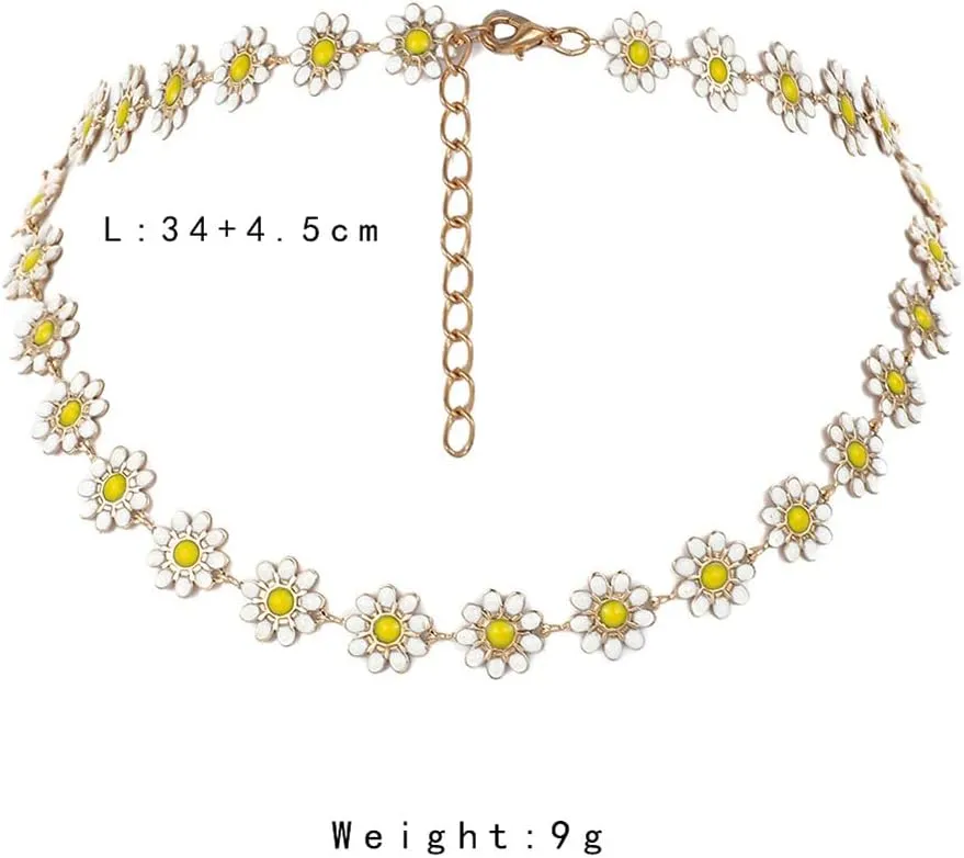 Fashion Daisy Flower Choker Necklace for Women Girls Colorful Flowers Floral 14k Golden Plated Chain Adjustable Necklaces Cute Birthday Jewelry Gifts Mother's Day
