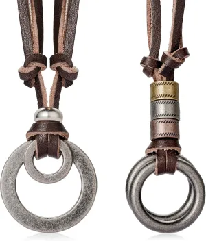 FIBO STEEL Alloy Vinatge Pendant Necklace for Men Leather Chain Adjustable