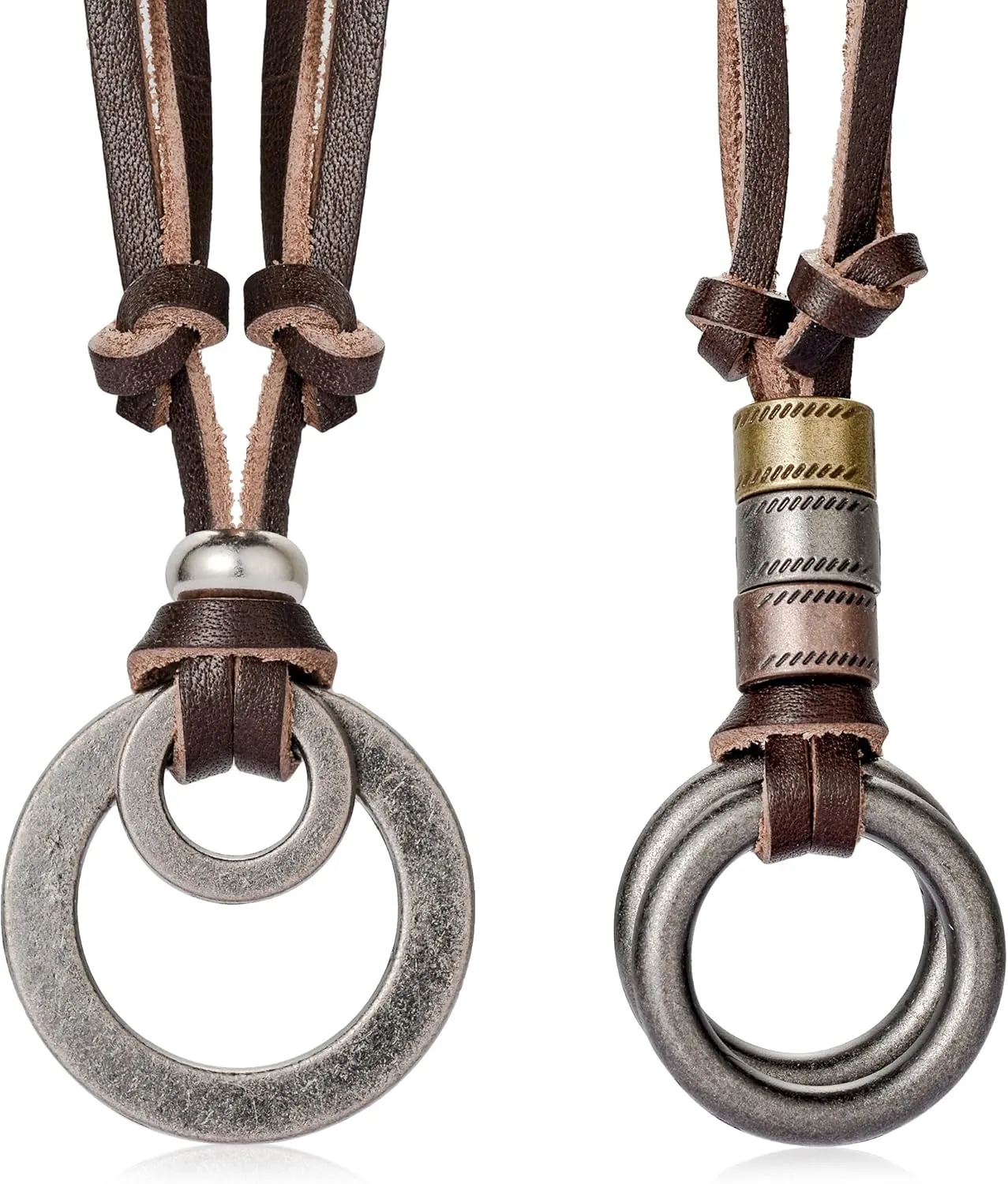 FIBO STEEL Alloy Vinatge Pendant Necklace for Men Leather Chain Adjustable