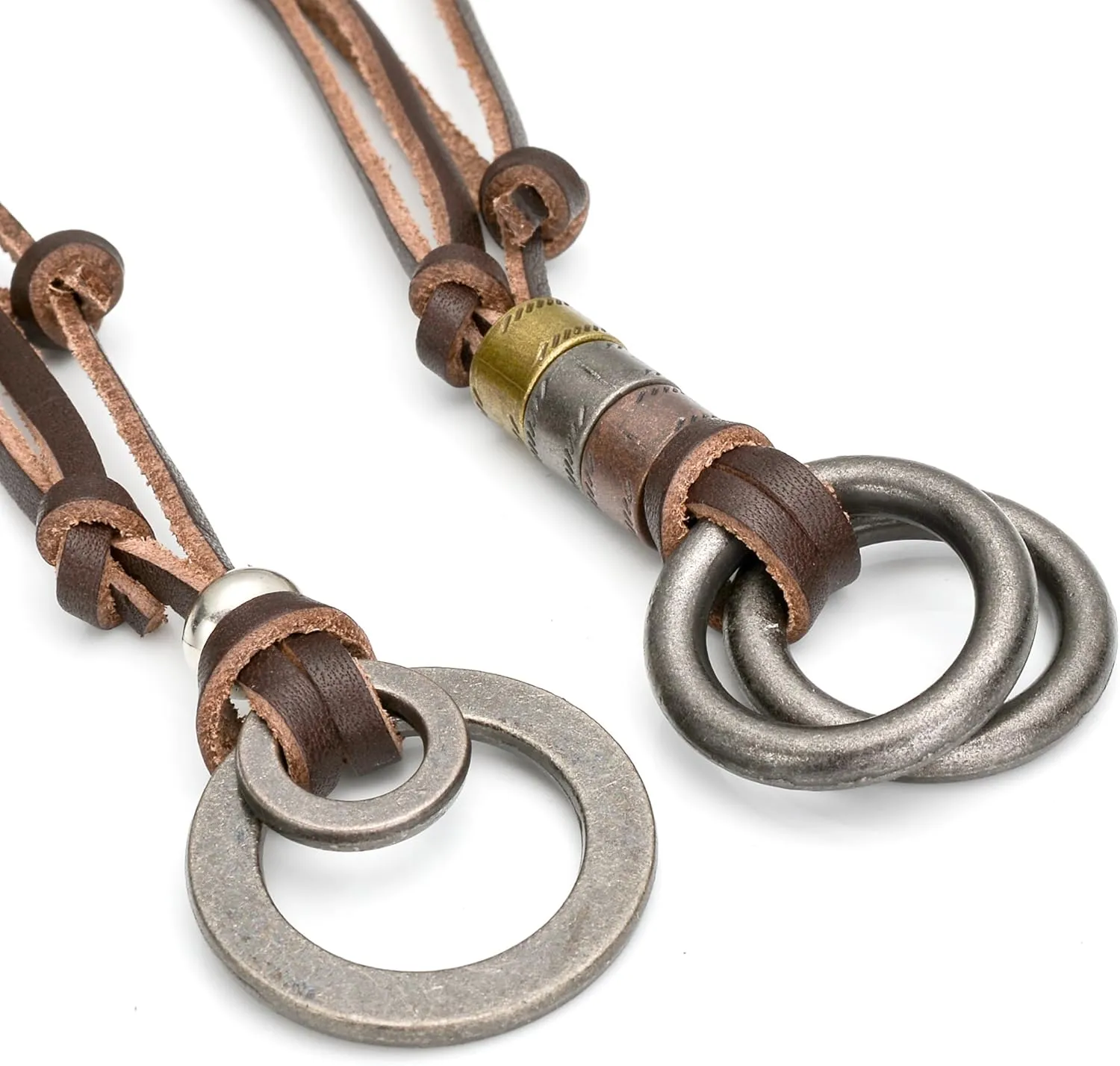 FIBO STEEL Alloy Vinatge Pendant Necklace for Men Leather Chain Adjustable