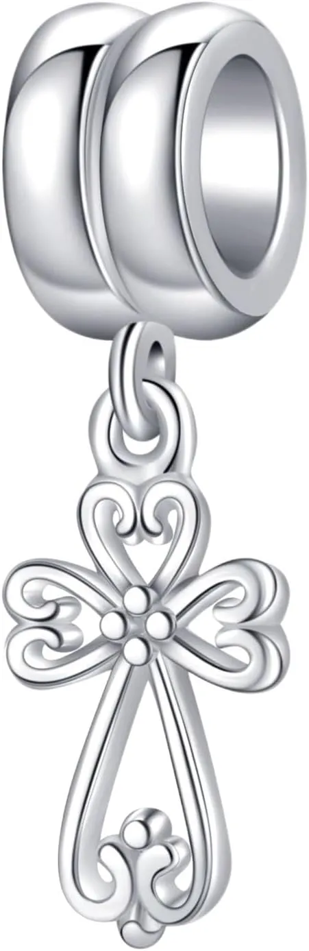 Filigree Heart Cross Charm 925 Sterling Silver Bible Bead Keep Faith Anniversary Christmas Pendant for Pandora Bracelets