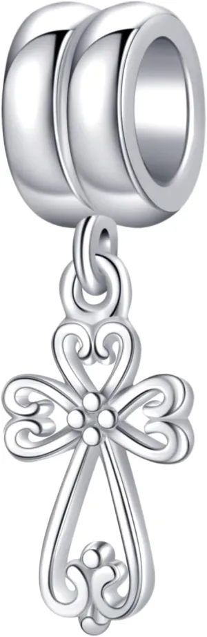 Filigree Heart Cross Charm 925 Sterling Silver Bible Bead Keep Faith Anniversary Christmas Pendant for Pandora Bracelets