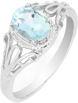 Filigree Sterling Silver Oval Cut Natural Aquamarine Ring (3/4 CT.T.W) in Vintage Style
