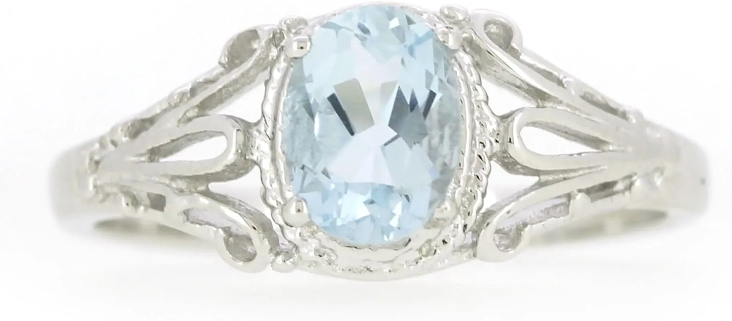Filigree Sterling Silver Oval Cut Natural Aquamarine Ring (3/4 CT.T.W) in Vintage Style
