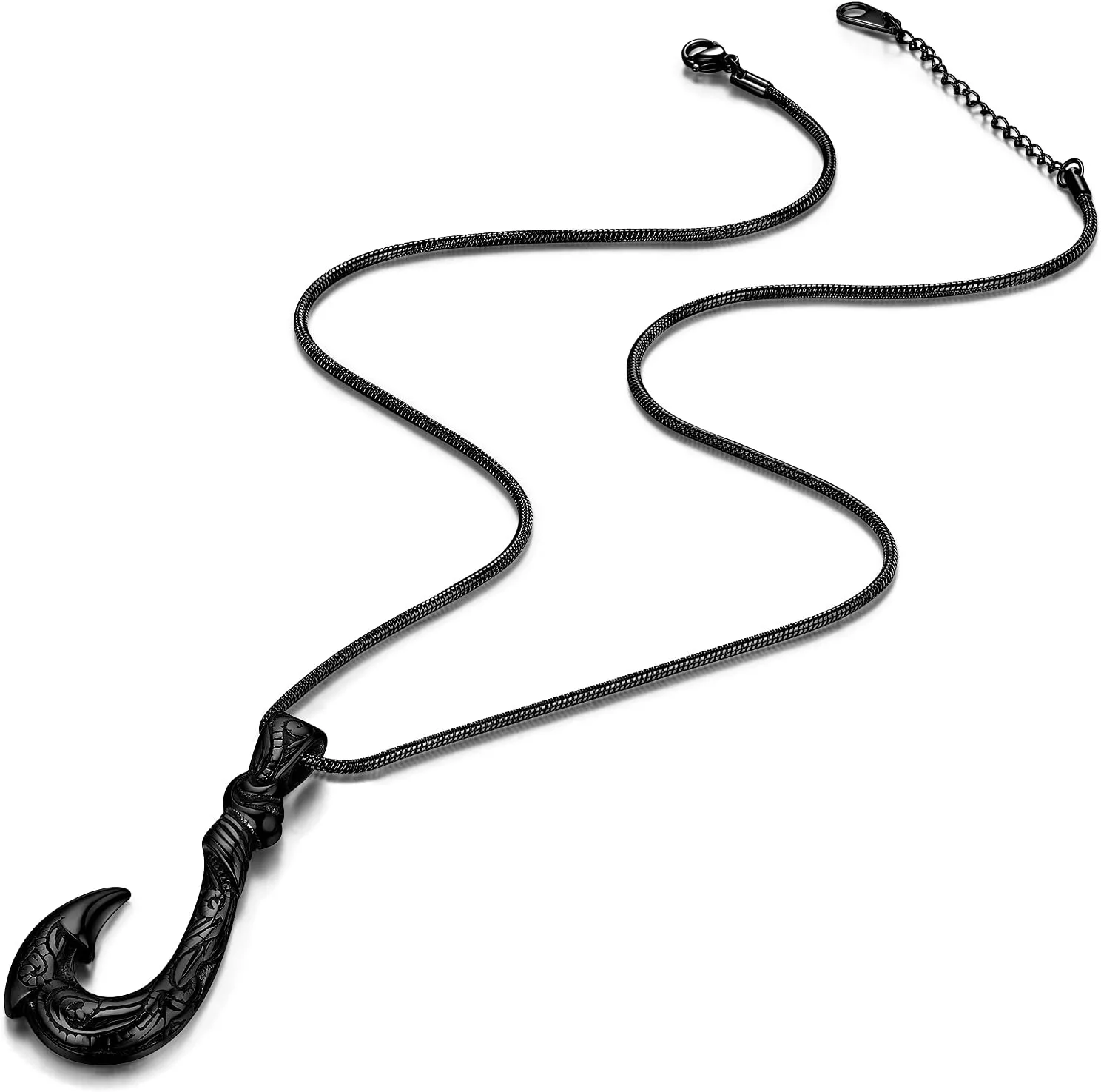 Fish Hook Pendant Necklace - Hawaii Fishing Carved Bone Fish Hook Necklace Stainless Steel Fishing Necklace Fish Scale Pendants Nautical Jewelry Gifts for Men Women Girls