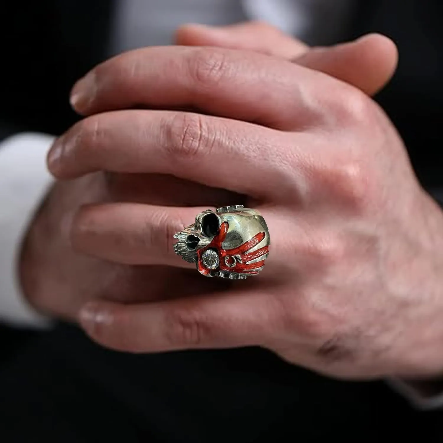 Five Fingers Punch Skull Ring, Vintage Chunky Deathring Silver Black Retro Gothic Jewelry Dainty Goth Ring for MenSkull Ring for Men & Women - Premium 316L Stainless Steel Gothic Jewelry, Adjustable Punk Skeleton Band