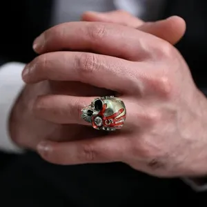 Five Fingers Punch Skull Ring, Vintage Chunky Deathring Silver Black Retro Gothic Jewelry Dainty Goth Ring for MenSkull Ring for Men & Women - Premium 316L Stainless Steel Gothic Jewelry, Adjustable Punk Skeleton Band