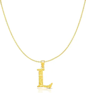 Floreo 10k Yellow Gold Nugget Style Block Personalized Initial Alphabet Pendant with Optional 18" Necklace
