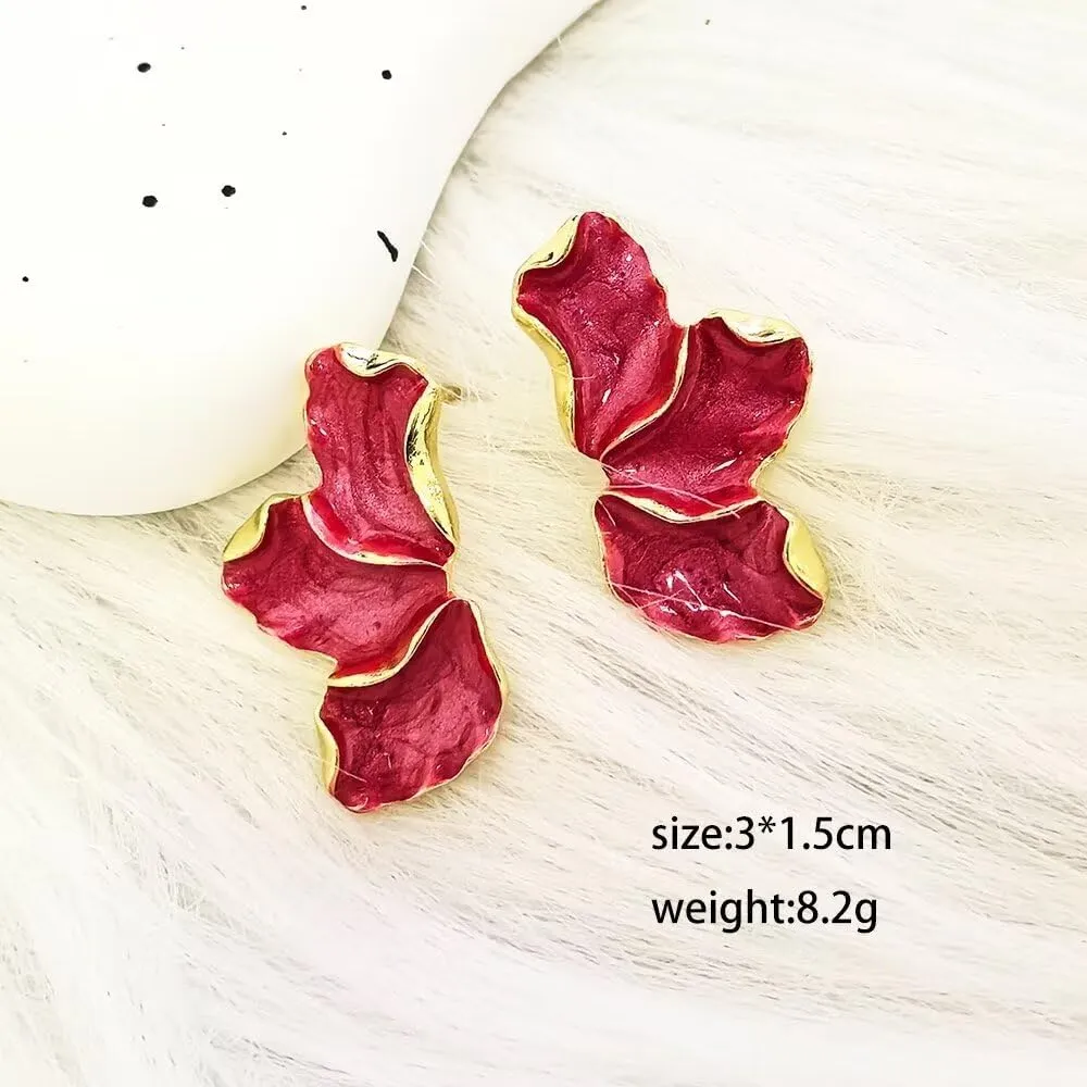 Flower Earrings for Women Colorful Enamel Irregular Petal Earring Statement Earrings for Women Gold Plated Stud Floral Earrings Summer Jewelry Gift