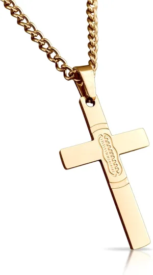 Football Cross Pendant With Chain Necklace - 14K Gold Plated Stainless Steel