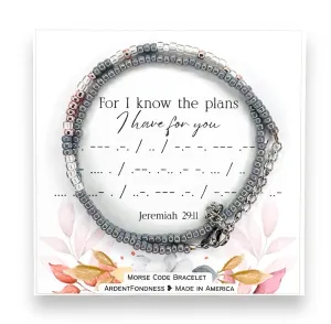 For I Know The Plans I Have For You Morse Code Wrap Bracelet for Christian Women Jeremiah 29:11, Inspirational Religious Jewelry for Her, Unique Gift, Bible Verse Scripture Adjustable Stainless Steel