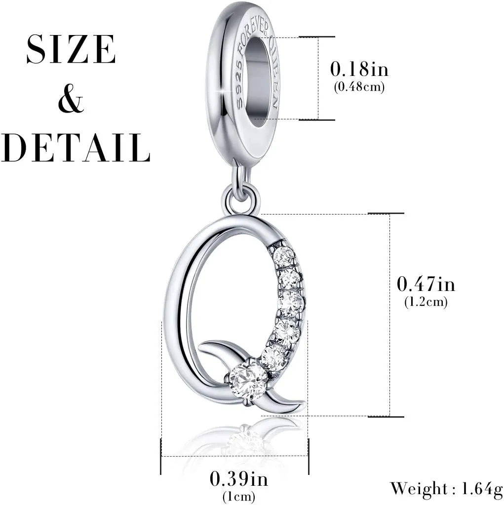 FOREVER QUEEN Initial A-Z Letter Charm 925 Sterling Silver Dangle Beads Charm Red Zircon Alphabet Pendants for Snake Chain Bracelets Necklace Mother Gift Jewelry