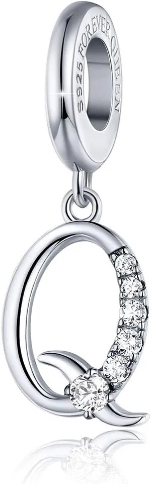 FOREVER QUEEN Initial A-Z Letter Charm 925 Sterling Silver Dangle Beads Charm Red Zircon Alphabet Pendants for Snake Chain Bracelets Necklace Mother Gift Jewelry