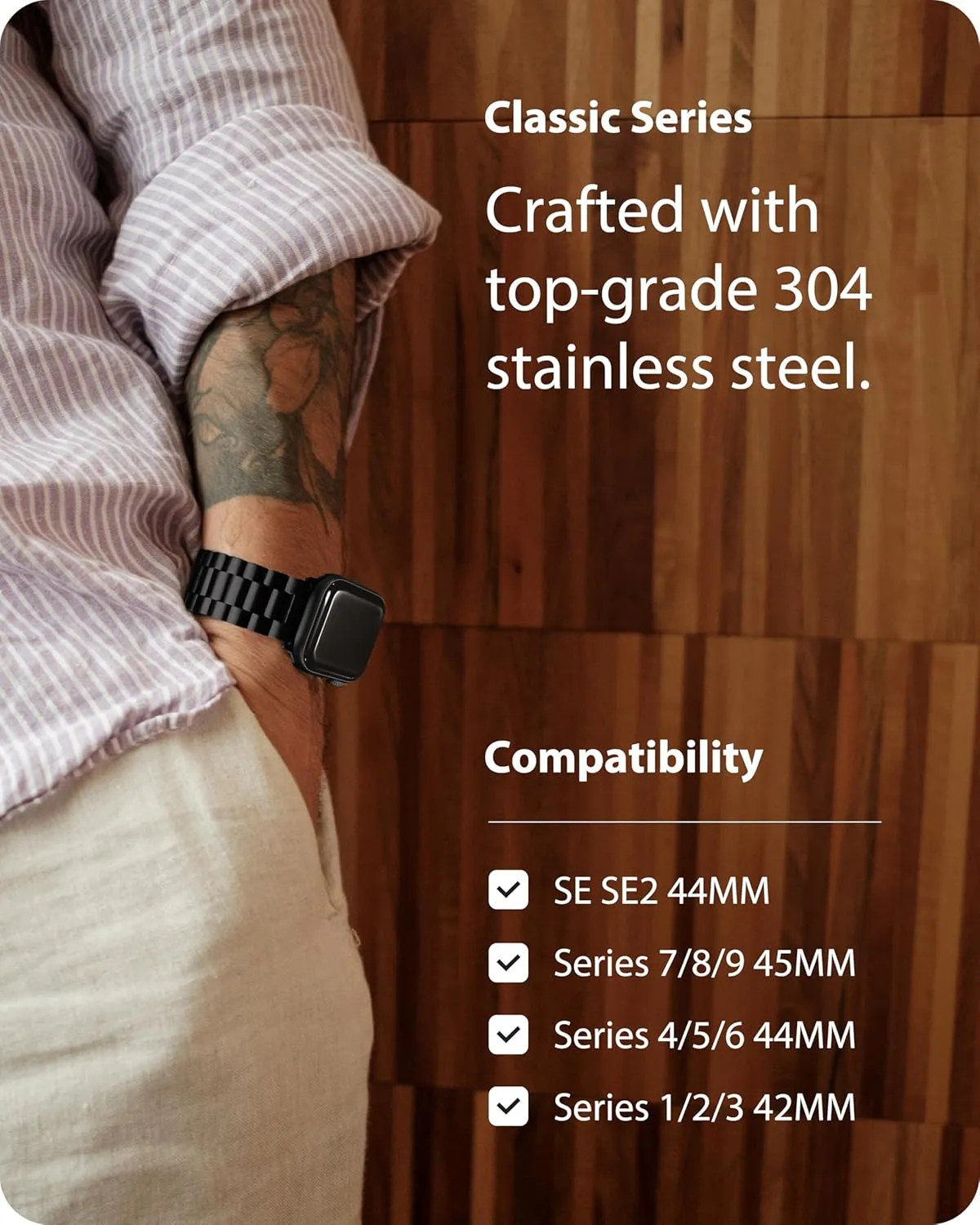 Fullmosa Compatible Apple Watch Bands 45mm 44mm 42mm 46mm 49mm 41mm 40mm 38mm, Metal iWatch Band with Case for Apple Watch Series 9 8 7 6 5 4 3 2 1 SE 10 Ultra, 42mm 44mm 45mm Black
