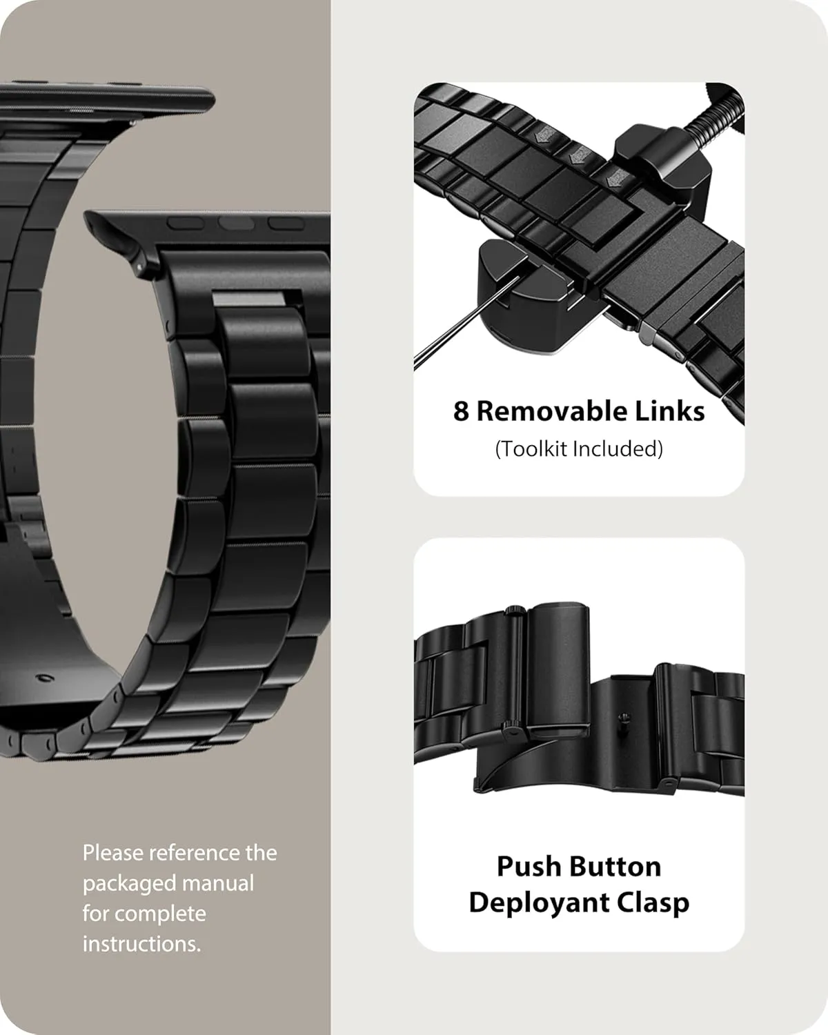 Fullmosa Compatible Apple Watch Bands 45mm 44mm 42mm 46mm 49mm 41mm 40mm 38mm, Metal iWatch Band with Case for Apple Watch Series 9 8 7 6 5 4 3 2 1 SE 10 Ultra, 42mm 44mm 45mm Black