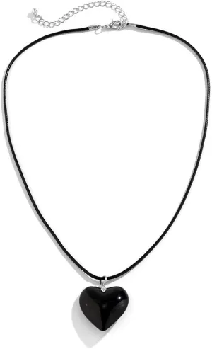 Fuqimanman2020 Y2K Big Heart Pendant Necklace Chunky Glass Puffy Heart Necklace Trendy Jewelry for Women