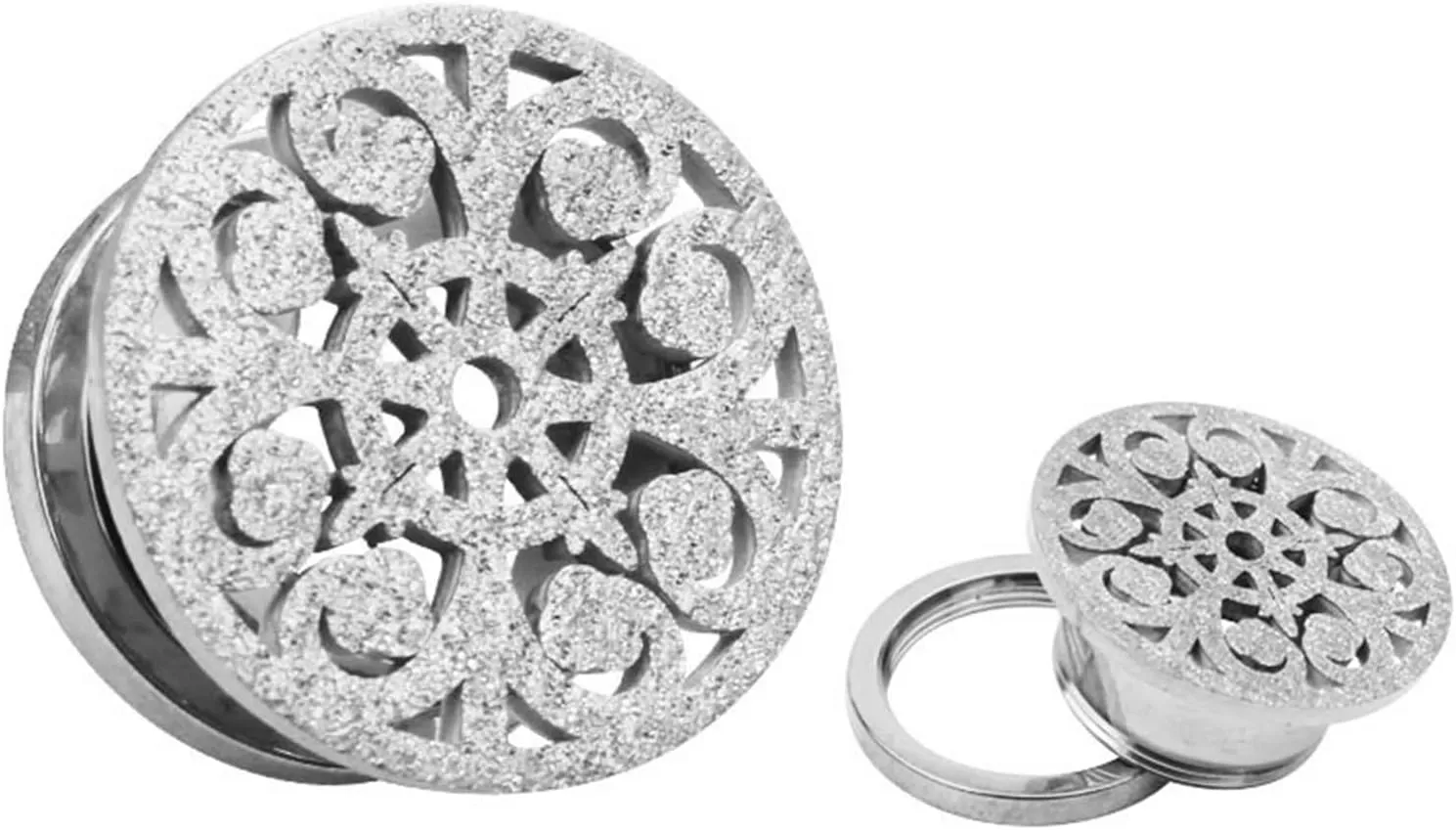 Gauges Tunnels, 2PCS Stainless Steel Tunnels Round with Matte Hollow Flower Gauge Plugs Body Piercings Jewelry