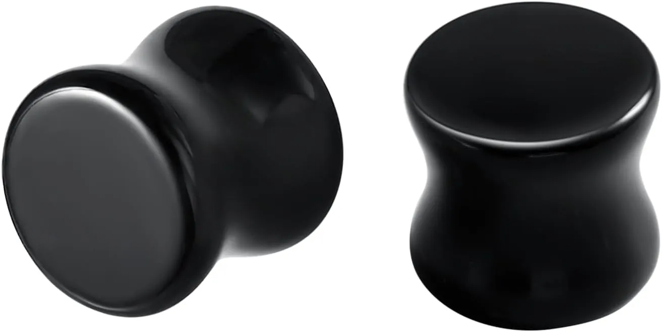 Gauges Tunnels, 2PCS Stone Ear Plugs Natural Black Obsidian Solid Round Polished Double Flared Ear Gauges Expander 2G - 1 inch Ear Piercing Jewelry