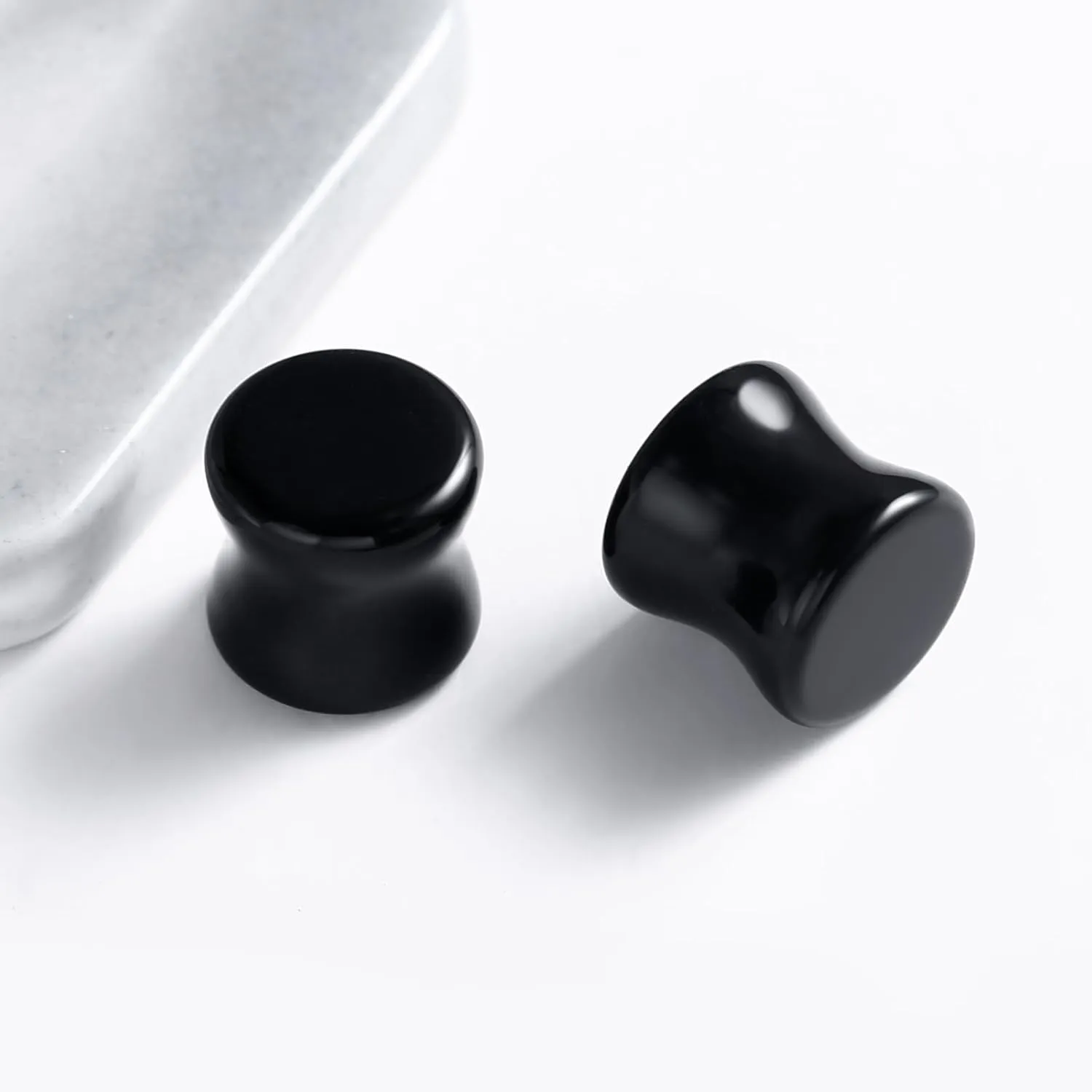 Gauges Tunnels, 2PCS Stone Ear Plugs Natural Black Obsidian Solid Round Polished Double Flared Ear Gauges Expander 2G - 1 inch Ear Piercing Jewelry
