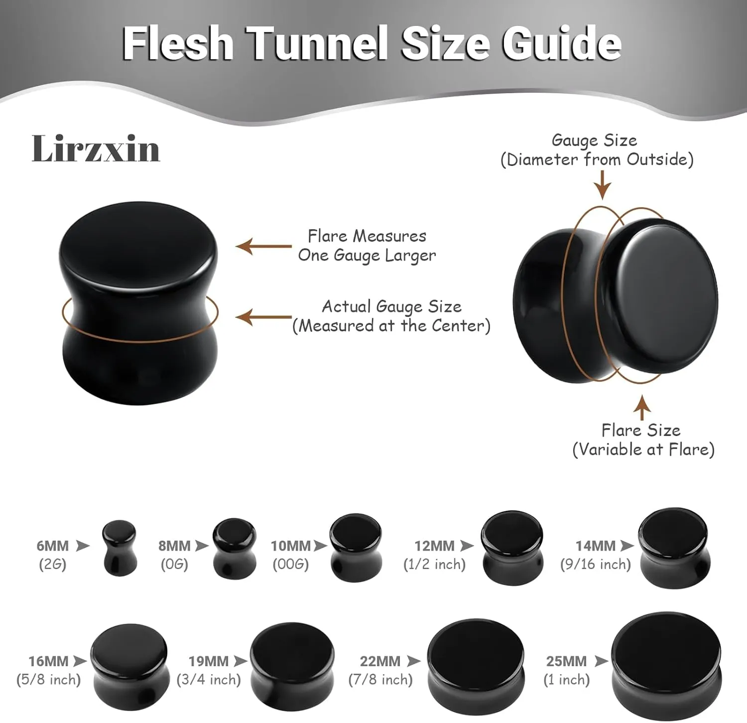 Gauges Tunnels, 2PCS Stone Ear Plugs Natural Black Obsidian Solid Round Polished Double Flared Ear Gauges Expander 2G - 1 inch Ear Piercing Jewelry