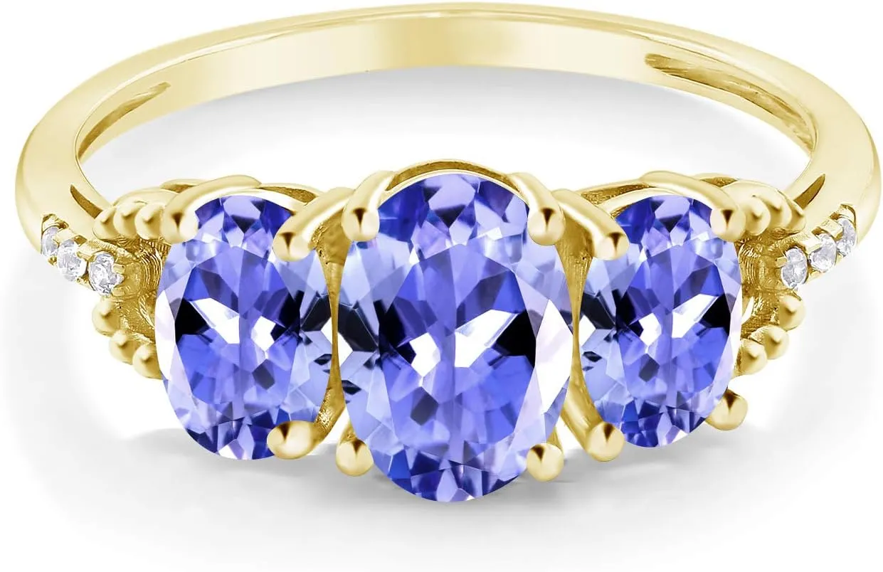 Gem Stone King 10K Yellow Gold Oval Blue Tanzanite and Diamond Accent Engagement Ring For Women (1.67 Cttw, Gemstone Birthstone Available in size 5, 6, 7, 8, 9)