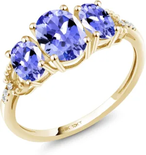 Gem Stone King 10K Yellow Gold Oval Blue Tanzanite and Diamond Accent Engagement Ring For Women (1.67 Cttw, Gemstone Birthstone Available in size 5, 6, 7, 8, 9)