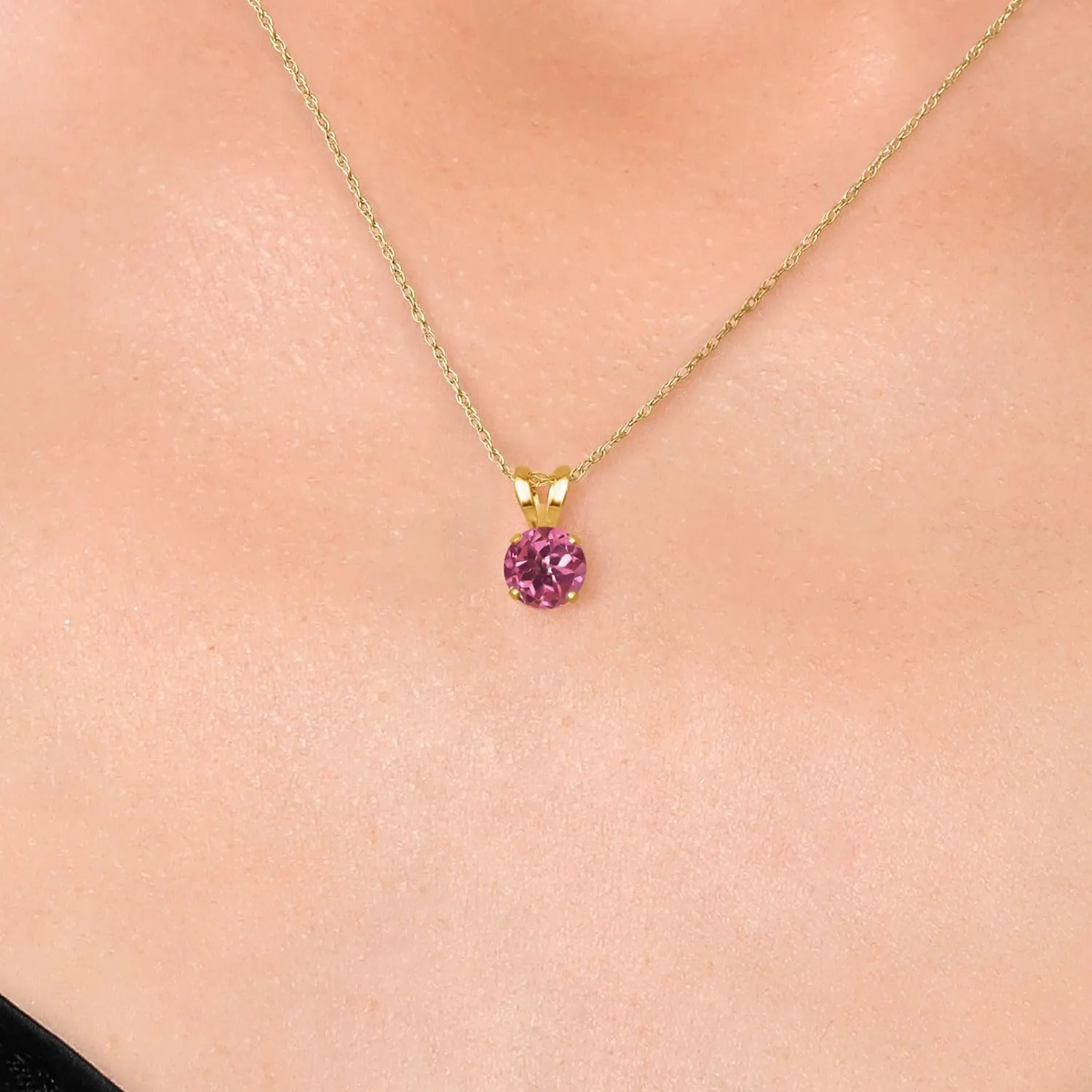 Gem Stone King 14K Yellow Gold Round 5MM Gemstone Birthstone Solitaire Pendant Necklace | Gold Necklace for Women | With 18 Inch 14K Yellow Gold Chain | Fine Jewelry Gifts for Her Mom Women Wife