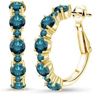 Gem Stone King Gemstone Birthstone Hoop Earrings for Women in 18K Yellow Gold Plated Silver| Alternating Round 4MM and 1.9MM Stones | Graduated Design | Fine Jewelry Earrings | 1 Inch Diameter Hoops