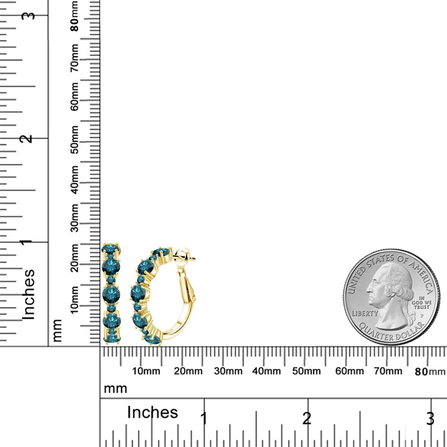 Gem Stone King Gemstone Birthstone Hoop Earrings for Women in 18K Yellow Gold Plated Silver| Alternating Round 4MM and 1.9MM Stones | Graduated Design | Fine Jewelry Earrings | 1 Inch Diameter Hoops