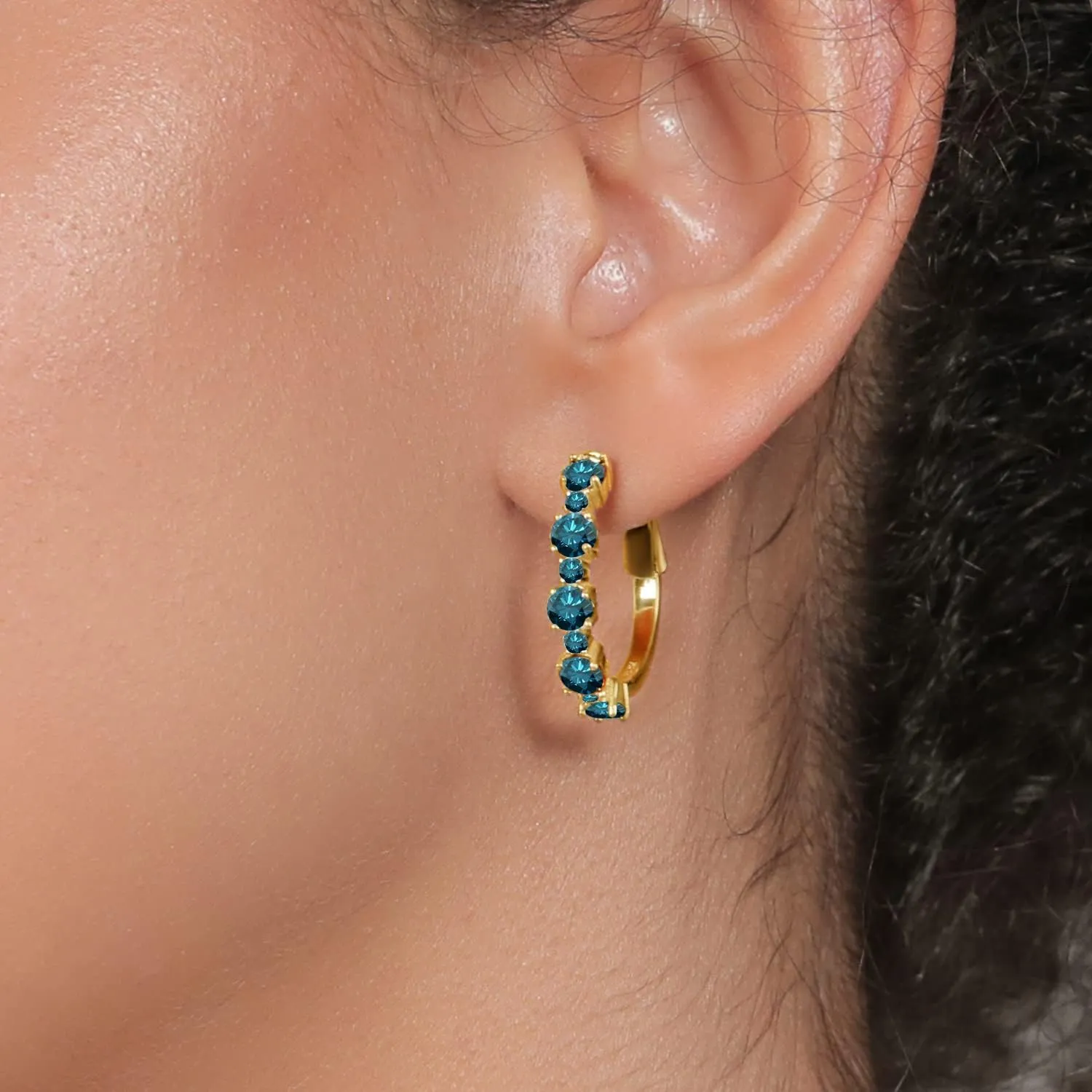 Gem Stone King Gemstone Birthstone Hoop Earrings for Women in 18K Yellow Gold Plated Silver| Alternating Round 4MM and 1.9MM Stones | Graduated Design | Fine Jewelry Earrings | 1 Inch Diameter Hoops