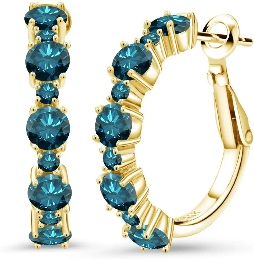 Gem Stone King Gemstone Birthstone Hoop Earrings for Women in 18K Yellow Gold Plated Silver| Alternating Round 4MM and 1.9MM Stones | Graduated Design | Fine Jewelry Earrings | 1 Inch Diameter Hoops