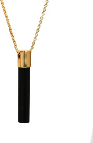 Gempires Black Obsidian Long Bar Pendant Necklace for Women Gold Plated Adjustable Chain Handmade Layered Minimal Jewelry Cylinder Stone Protection Gift