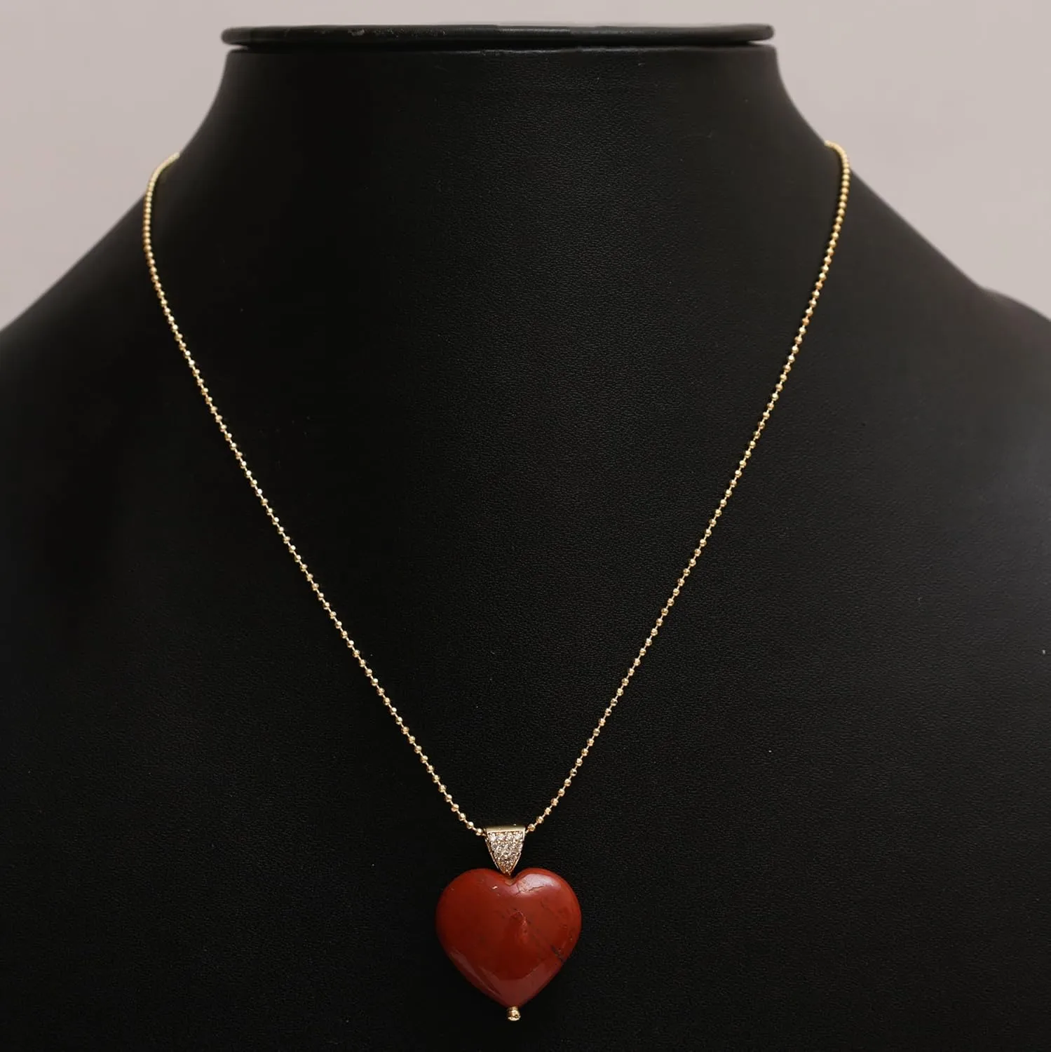 Gempires Red Jasper Heart Pendant Necklace, Crystal Heart Necklace, Healing Energy, Party Wear, Gemstone Jewelry, Hypoallergenic 14k Gold Plated 18-inch Adjustable Chain