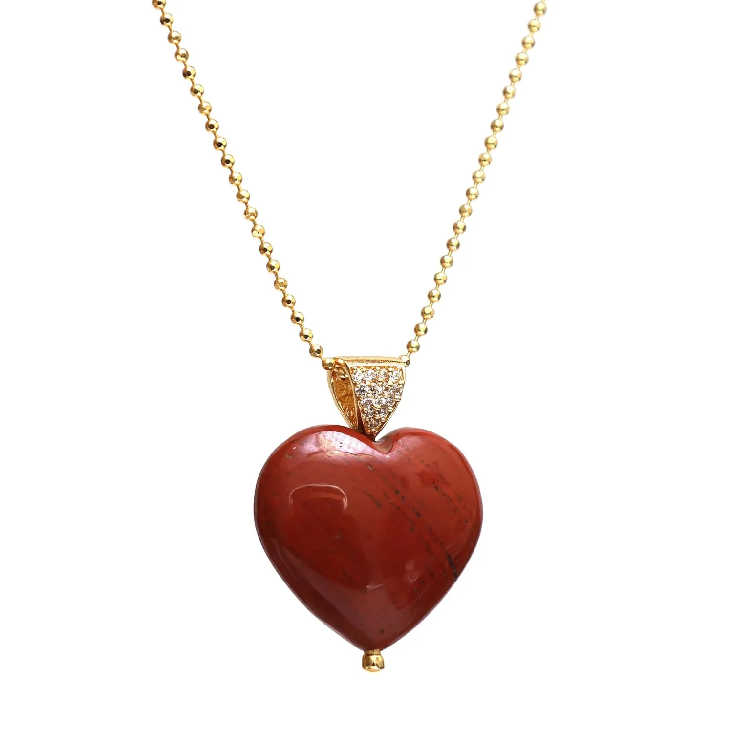 Gempires Red Jasper Heart Pendant Necklace, Crystal Heart Necklace, Healing Energy, Party Wear, Gemstone Jewelry, Hypoallergenic 14k Gold Plated 18-inch Adjustable Chain