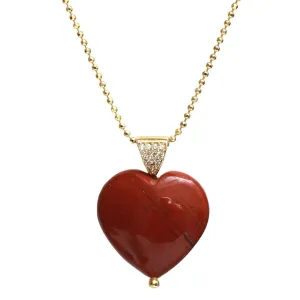 Gempires Red Jasper Heart Pendant Necklace, Crystal Heart Necklace, Healing Energy, Party Wear, Gemstone Jewelry, Hypoallergenic 14k Gold Plated 18-inch Adjustable Chain