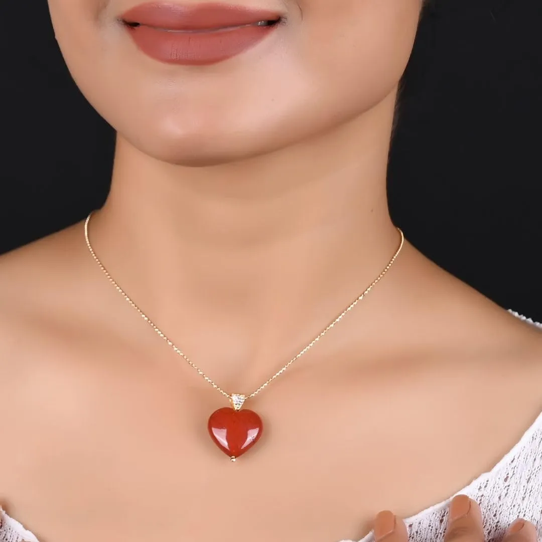 Gempires Red Jasper Heart Pendant Necklace, Crystal Heart Necklace, Healing Energy, Party Wear, Gemstone Jewelry, Hypoallergenic 14k Gold Plated 18-inch Adjustable Chain