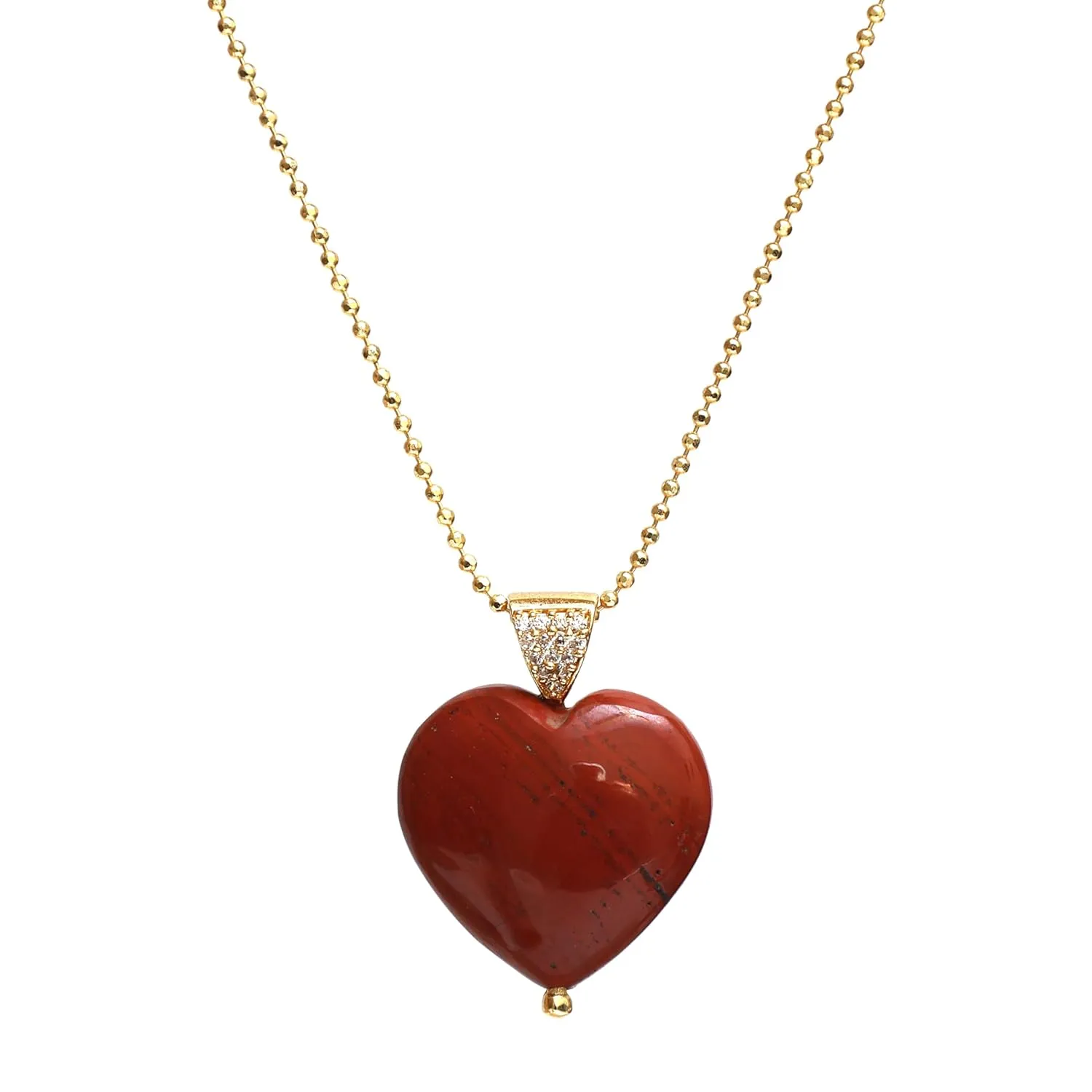 Gempires Red Jasper Heart Pendant Necklace, Crystal Heart Necklace, Healing Energy, Party Wear, Gemstone Jewelry, Hypoallergenic 14k Gold Plated 18-inch Adjustable Chain